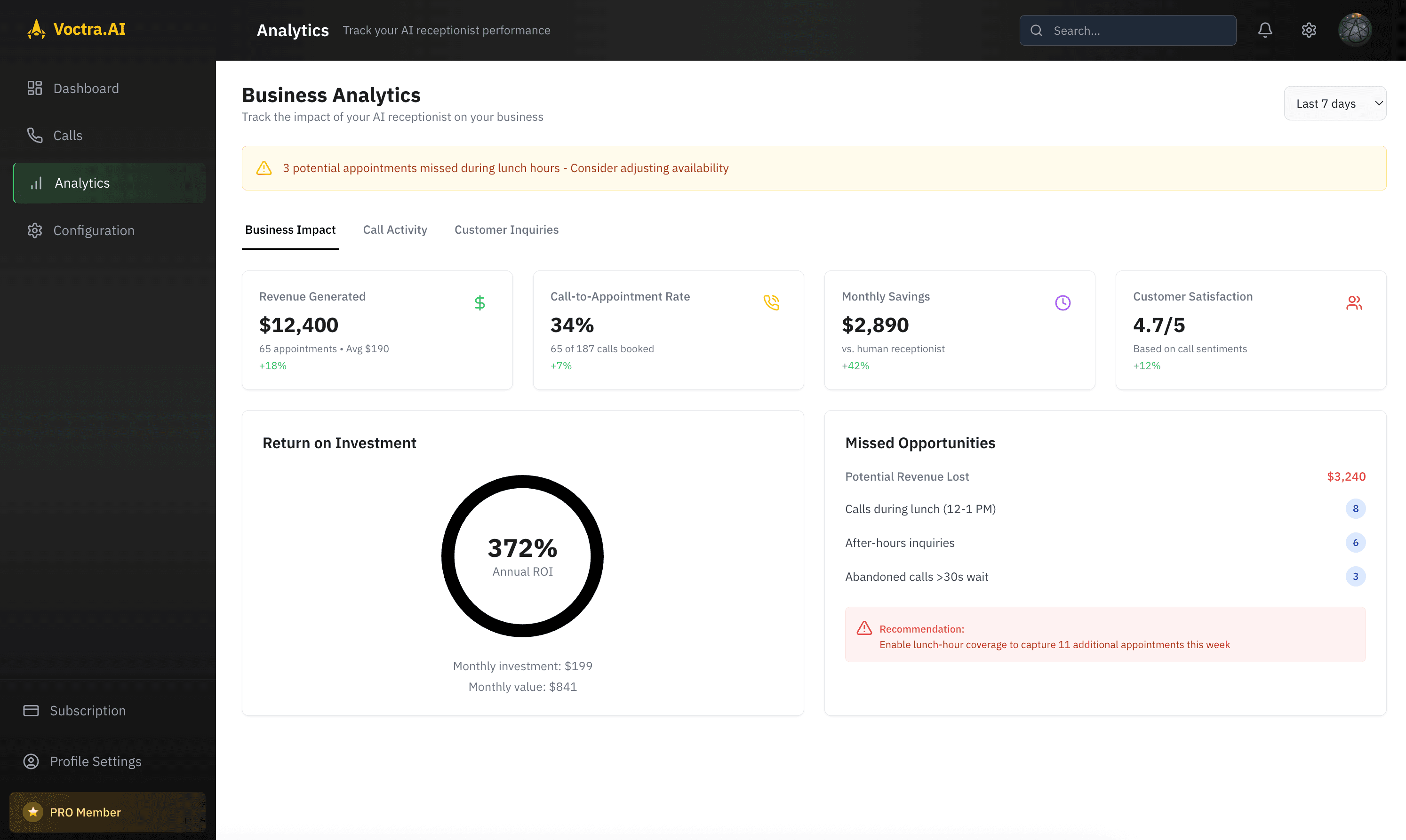 Business Analytics Interface