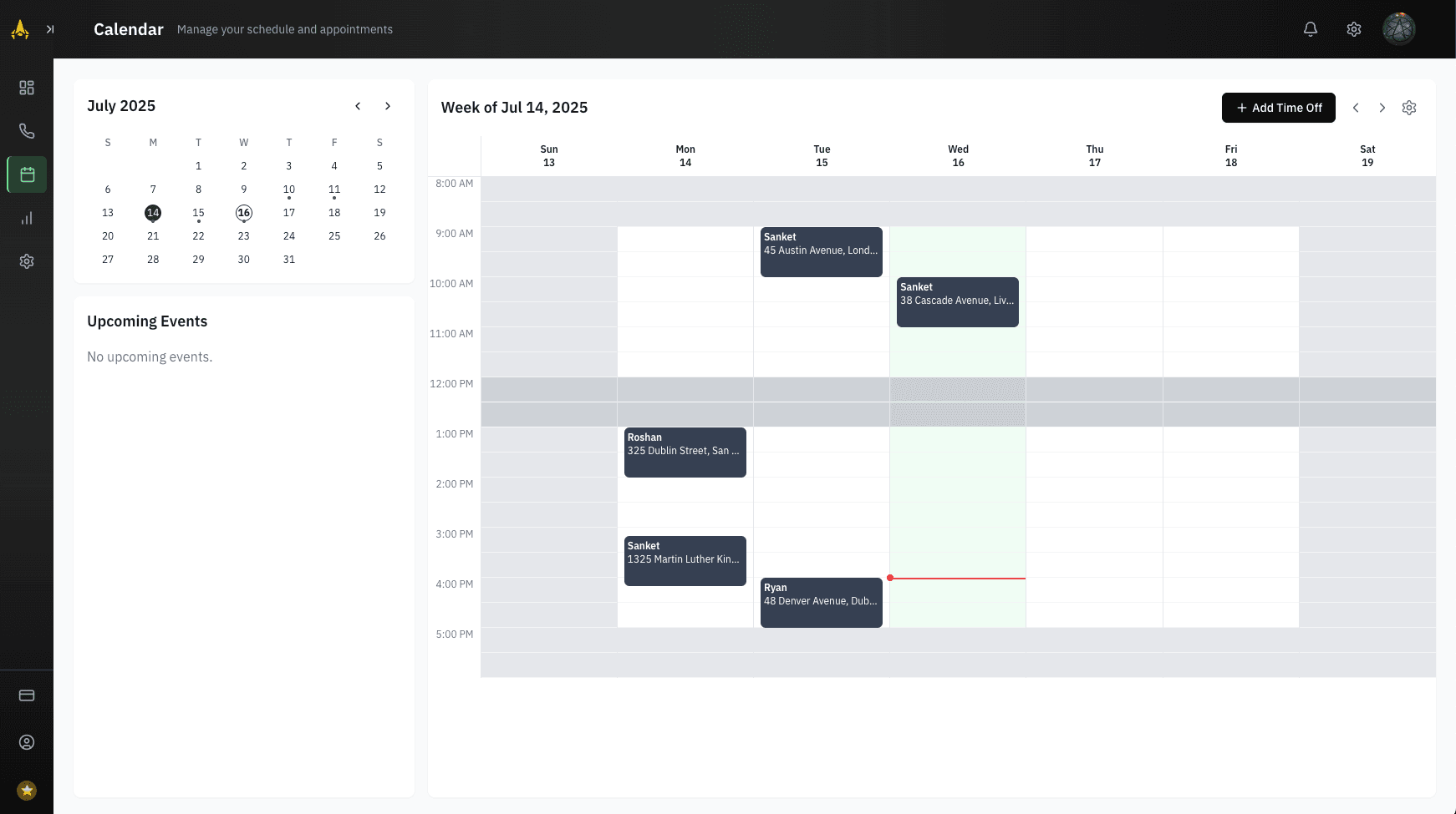 Calendar Interface